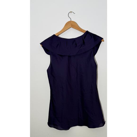 Ann Taylor Deep Purple Ruffled Portrait Neckline Sleeveless Blouse, Size 10P - Picture 8 of 8